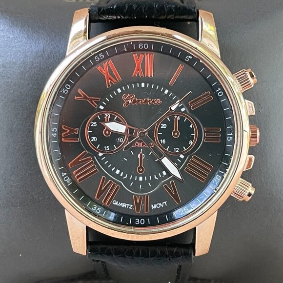 Geneva Unisex Wristwatch Fashion Gold Tone Case Quartz Watch - Picture 2 of 8